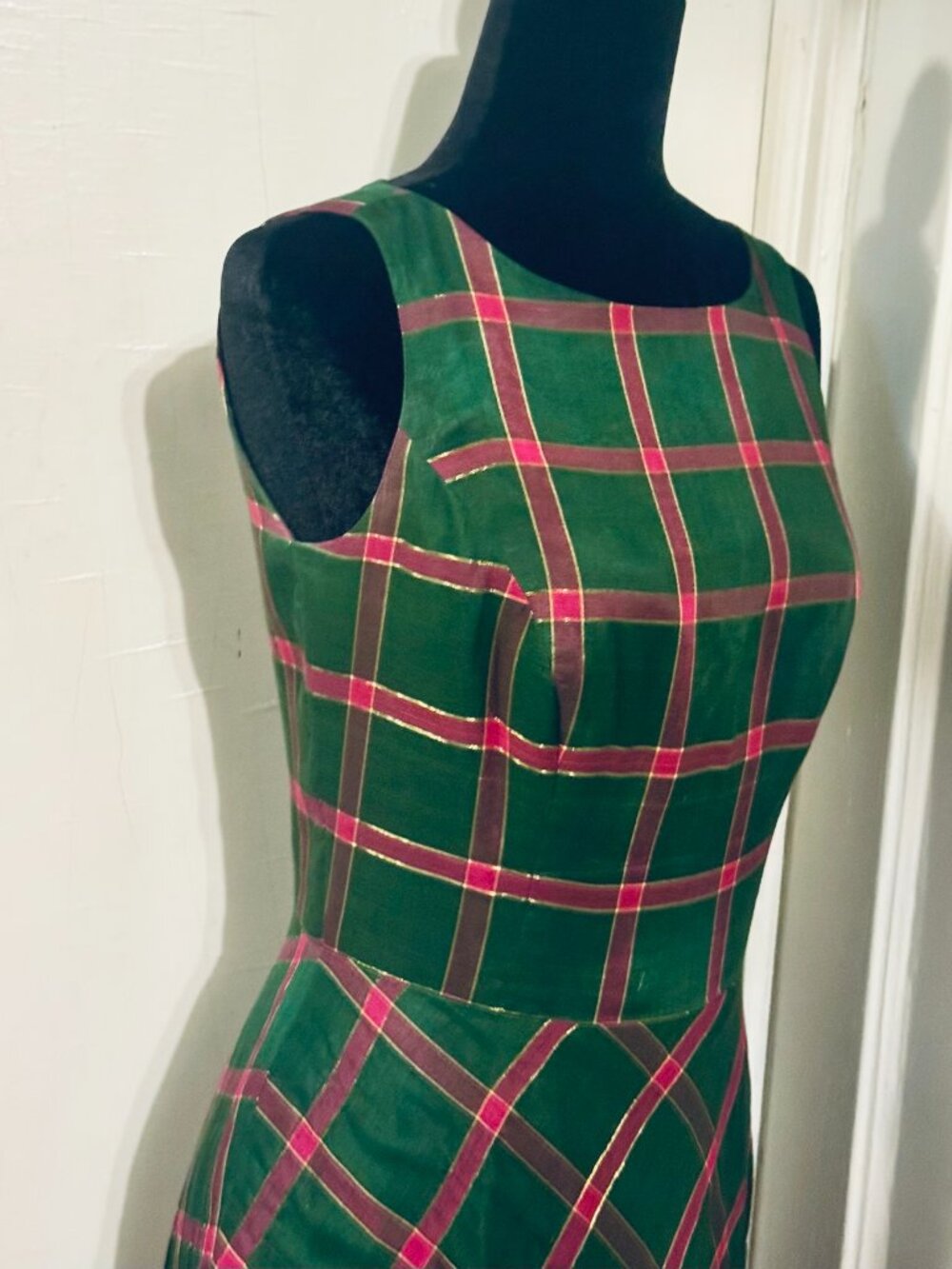 Vintage Plaid Custom Made Maxi Dress Size 4-6 - Picture 6 of 14